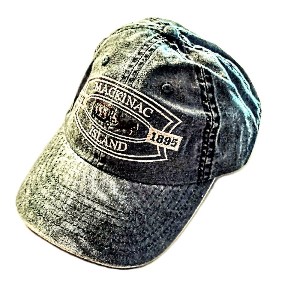 MACKINAC ISLAND Embroidered Ball Cap ~ Med. Wash Green Denim ~ Adjustable Strap